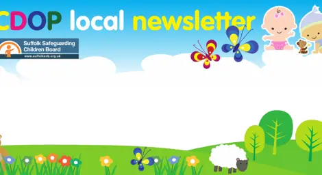 Image of cartoon countryside, babies and animals with the words CDOP local newsletter.