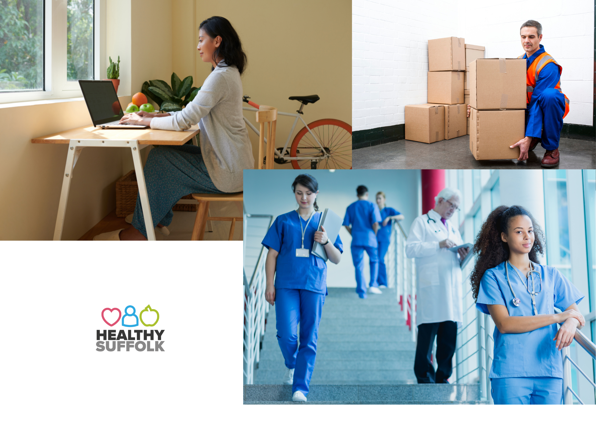 An image of people in three different workplaces