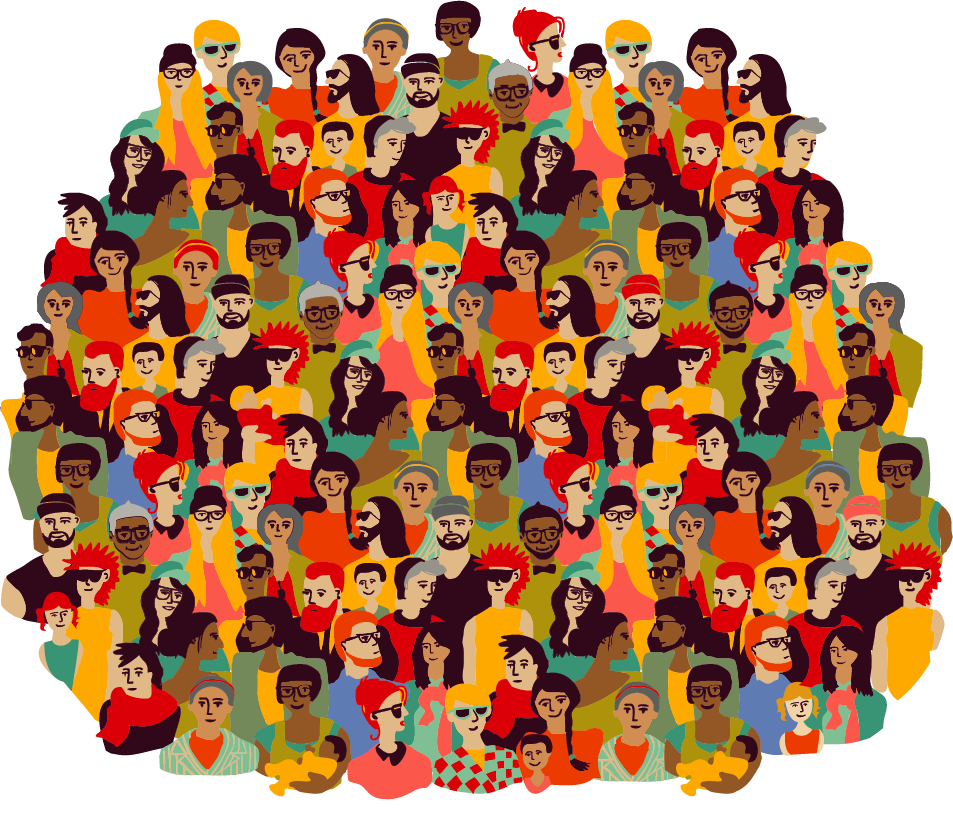 Drawing of many different faces