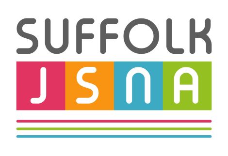 The Suffolk JSNA Logo,  Top line Suffolk in grey block capitals, middle row a pink square containing the letter J, and orange square containing the letter S, a blue square containing the letter n and a green square containing the letter A.  Bottom is three lines one pink, one green, one blue.