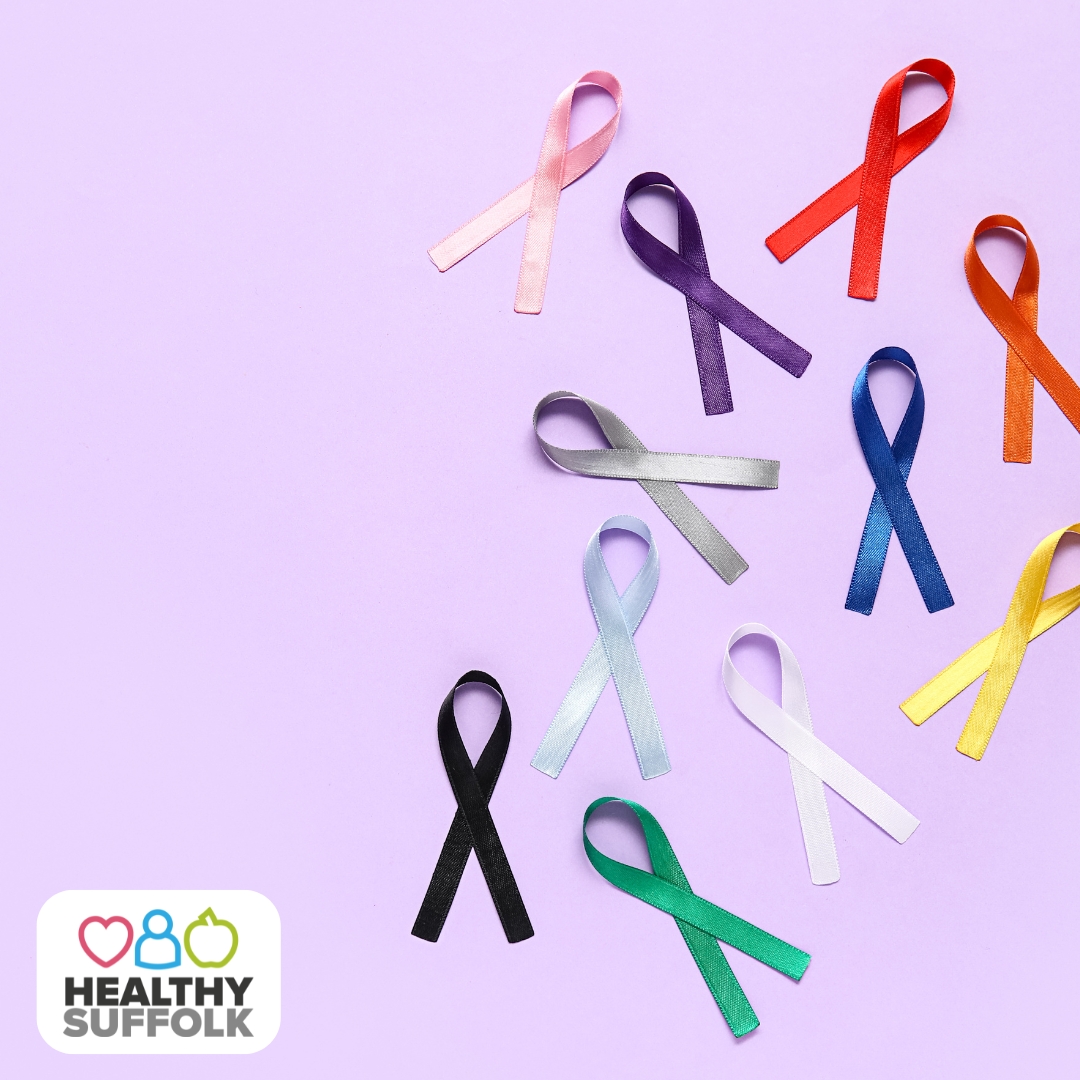 Colourful bows representing different forms of cancer