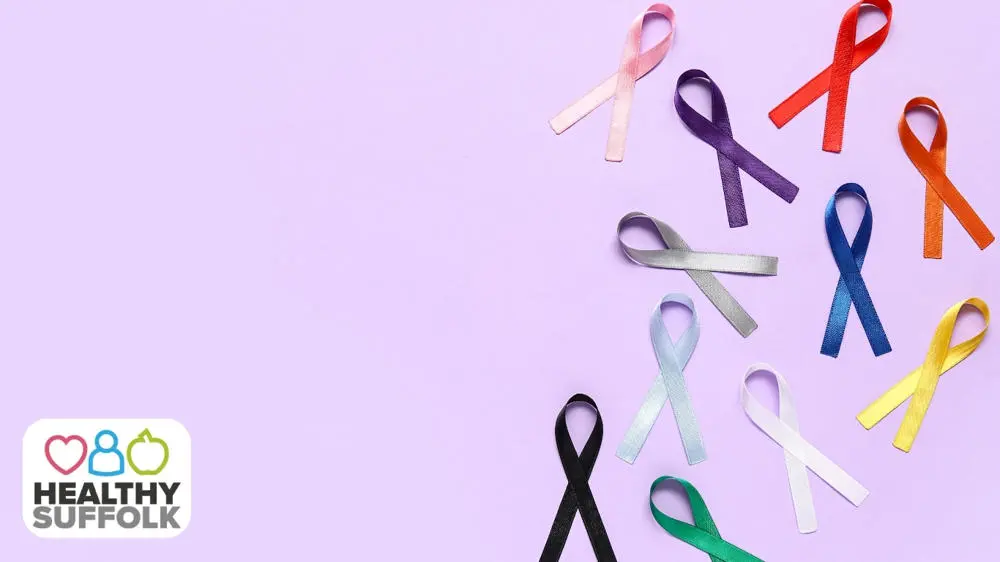 colourful bows representing different types of cancer