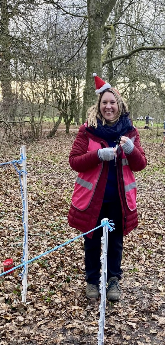 Caroline Bates marshalling at the Thornham parkrun