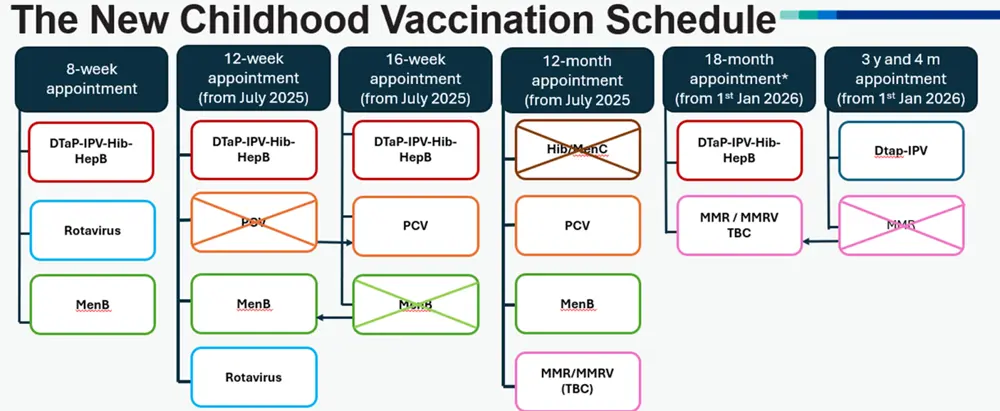 Overview of the childhood vaccine schedule available in the UK