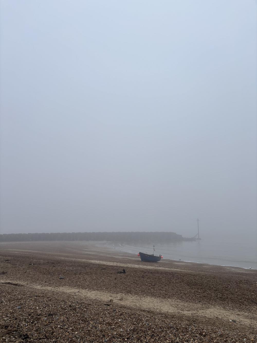 Felixstowe mist with boat.