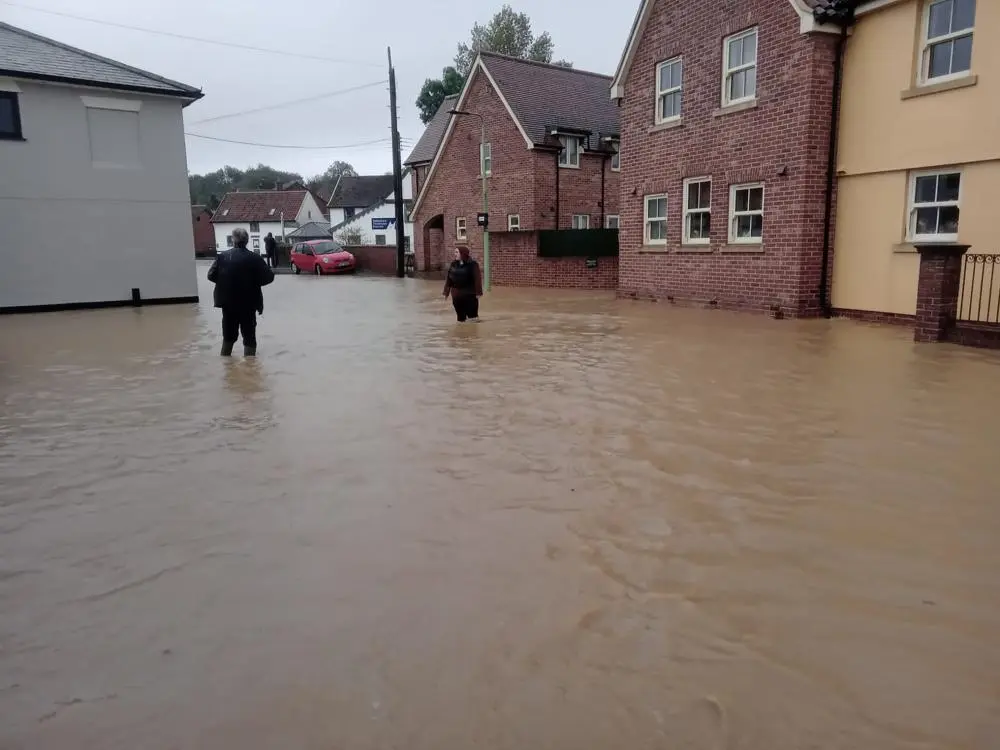 Flood water in Suffolk following Storm Babet