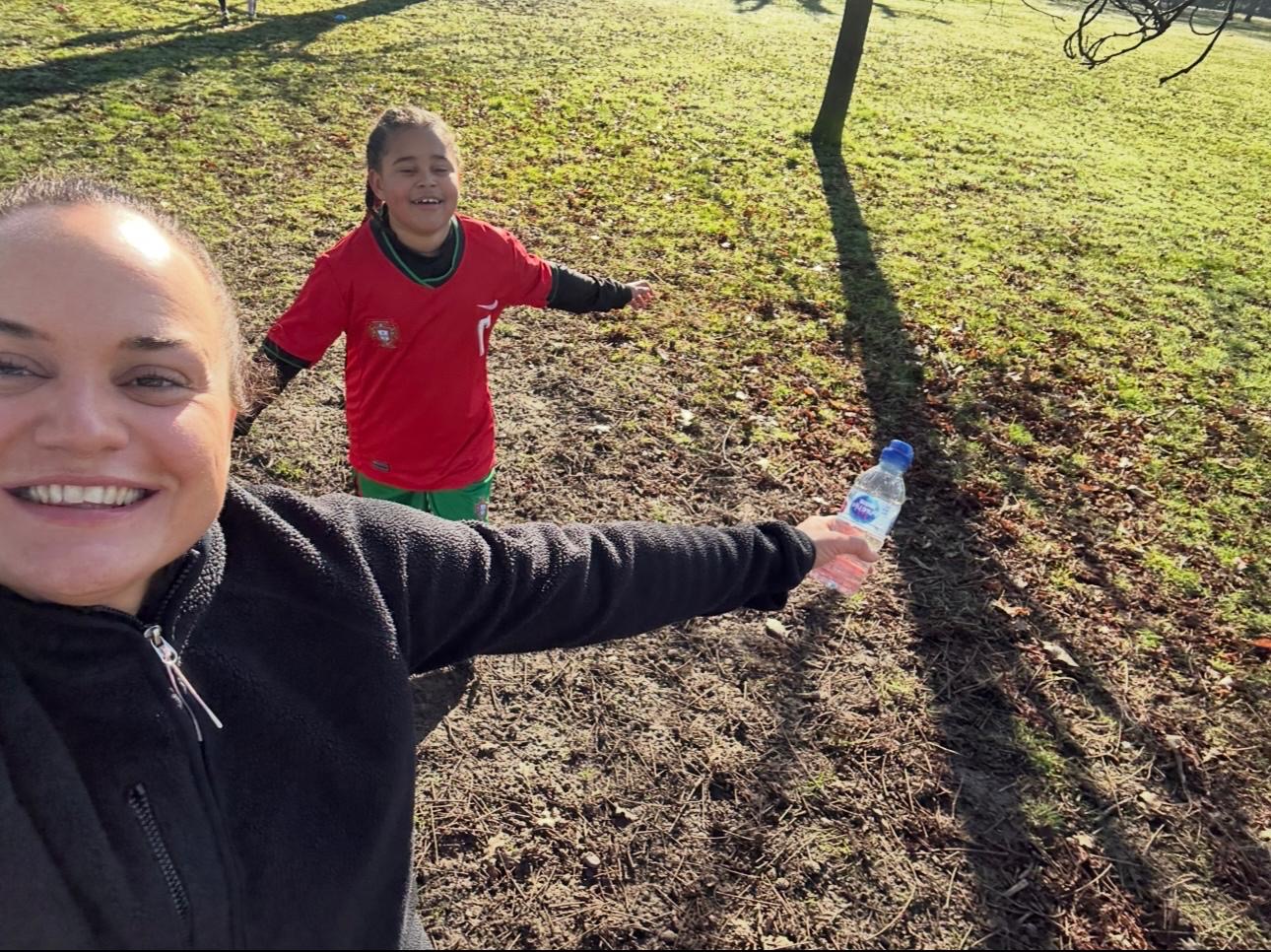 Rachel and Raya running the Ipswich junior parkrun
