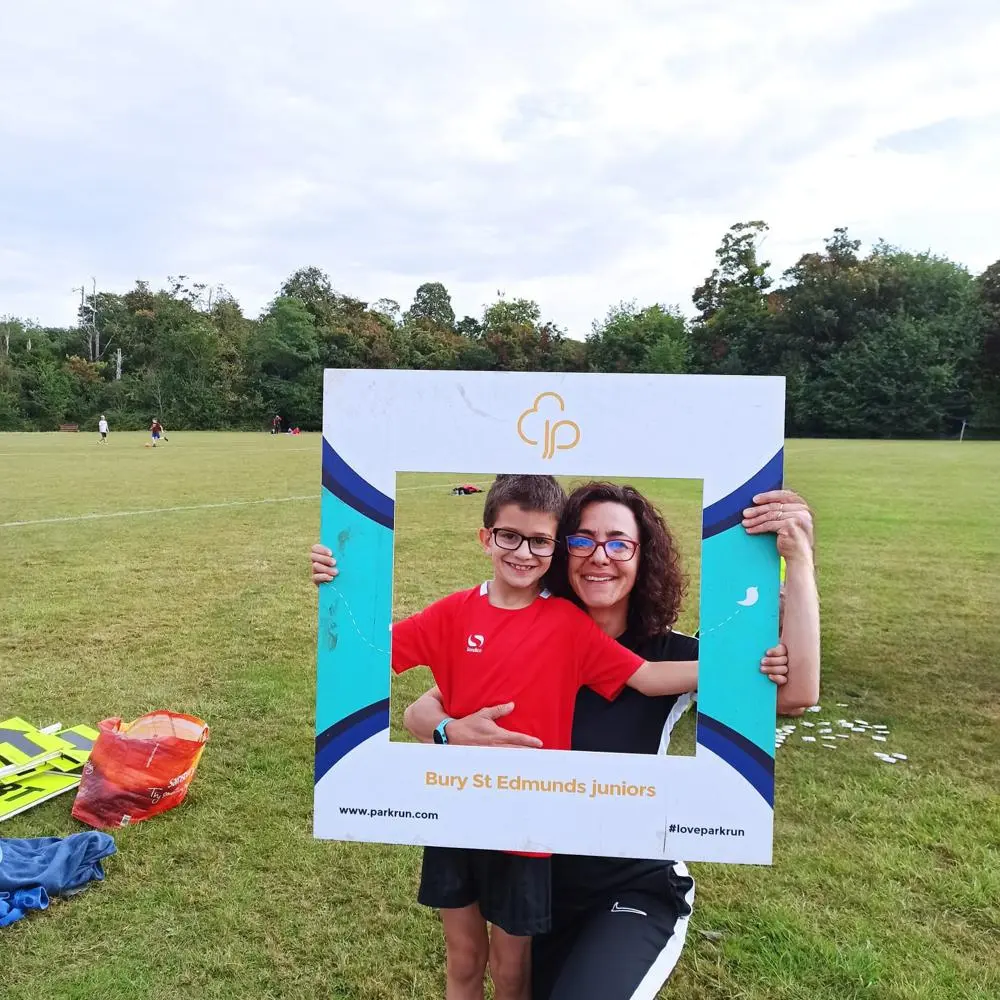 Irene and son at Jr parkrun in Bury St Edmunds