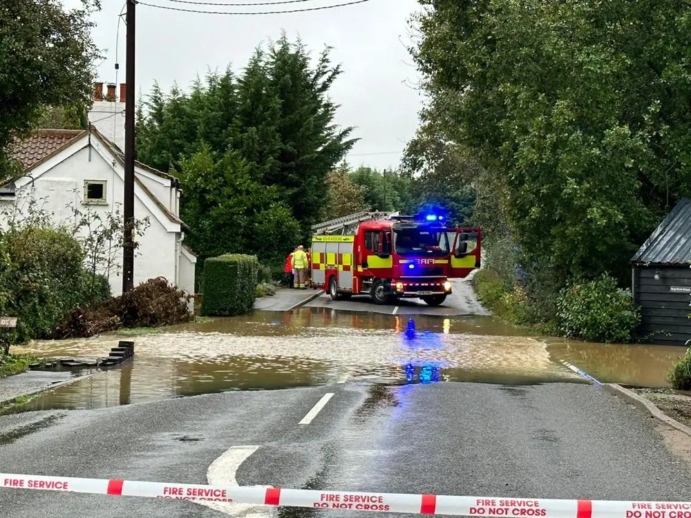 Emergency response in Ufford, Suffolk following Storm Babet